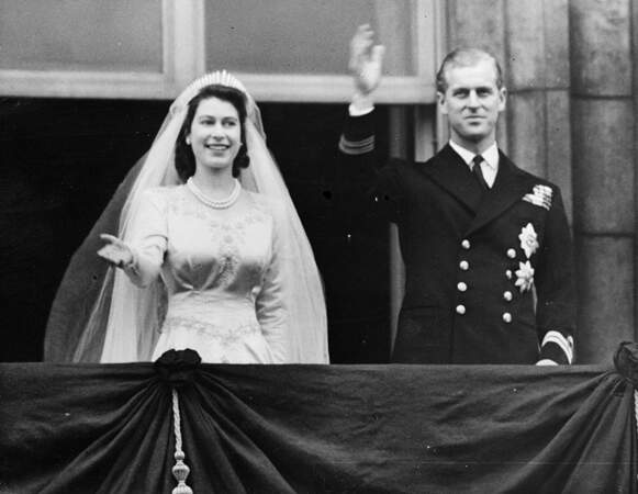 1947: Queen Elizabeth and the Duke of Edinburgh on their wedding day at Buckingham Palace