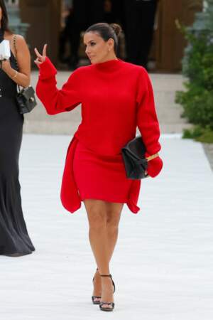 Eva Longoria wore a red knit sweater dress by Victoria Beckham