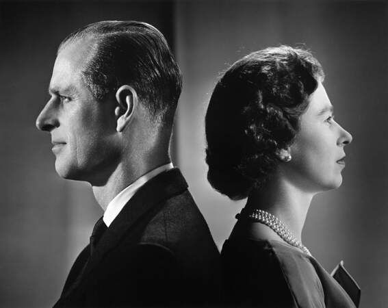 1958: Queen Elizabeth and the Duke of Edinburgh pose for a portrait in Buckingham Palace